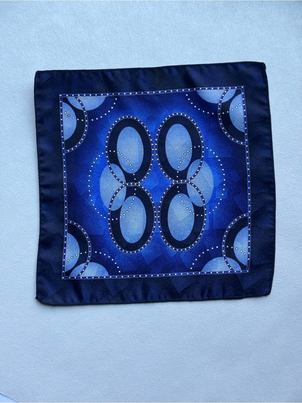 VTG Blue Geometric Pocket Square Korean Made Retro Mens